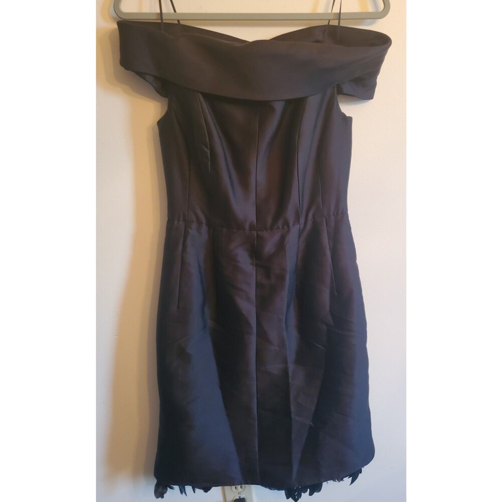 Kay Unger NY Silk Blend Off Shoulder Feather Hem Cocktail Dress Black Size 8